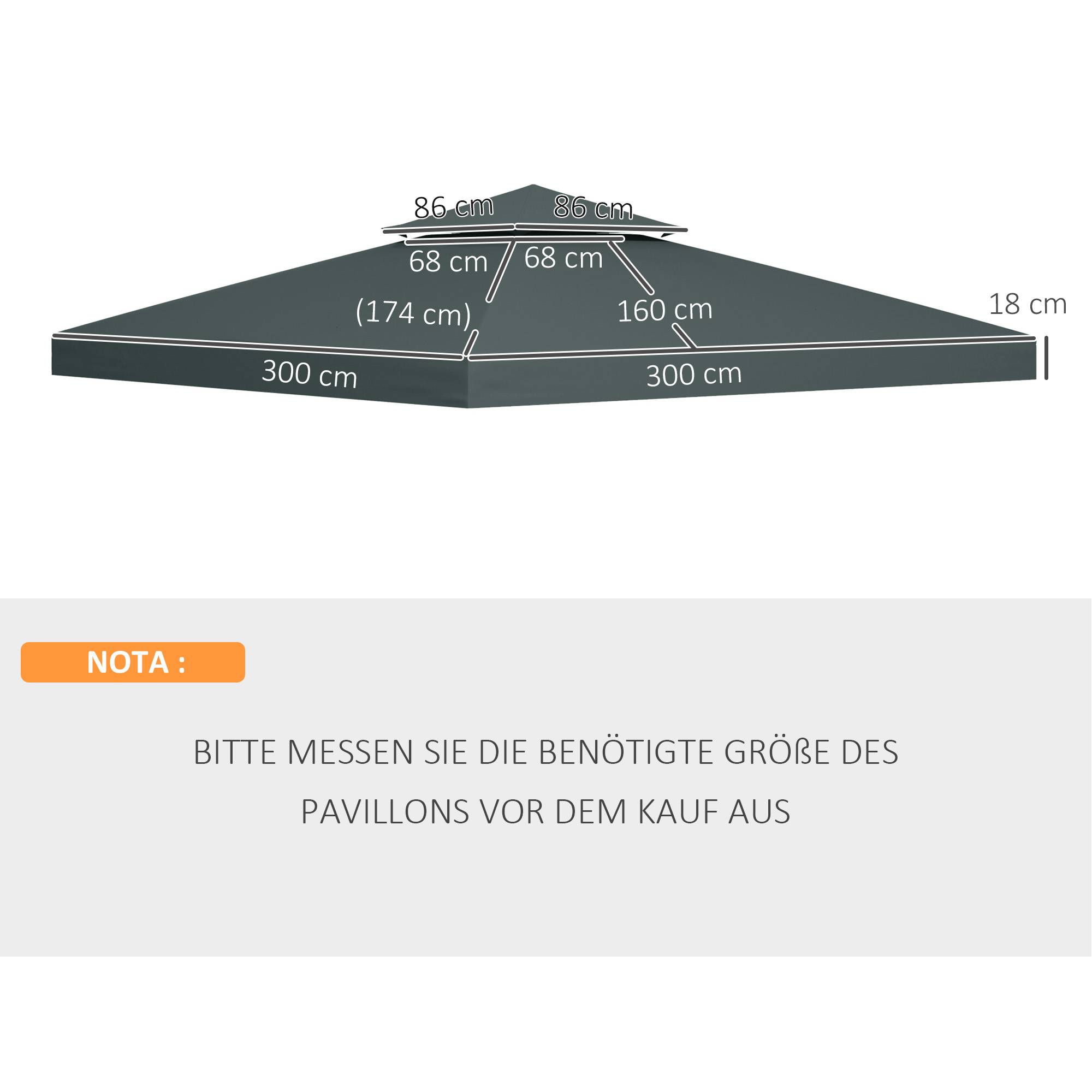 Toit remplacement pavillon 3x3 m étanche toit double trous évacuation housse rechange jardin tente gris charbon - Image 5