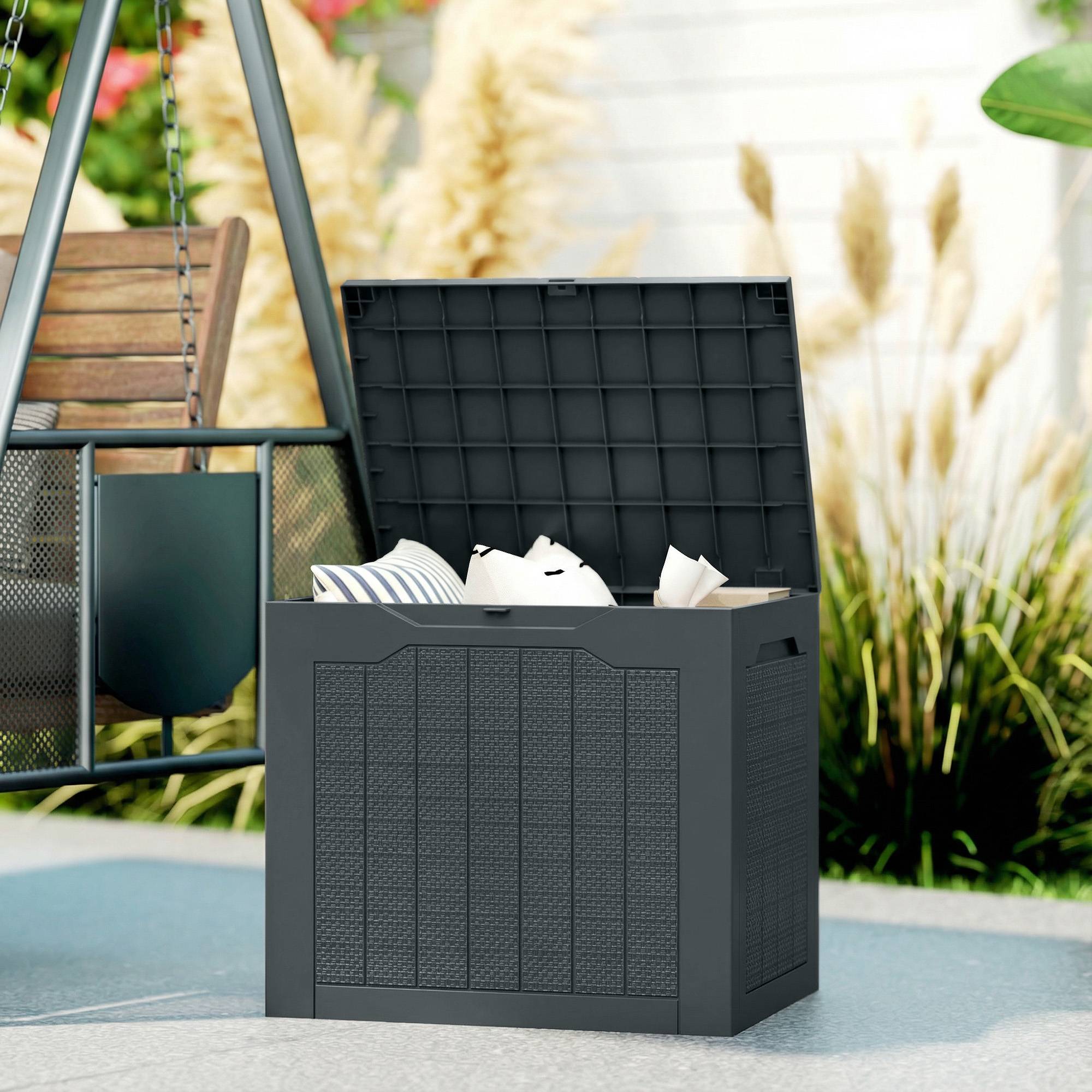 Coffre de rangement extérieur 97L avec poignées encastrées, malle de rangement extérieur étanche 56x41x50cm, gris foncé - Image 3