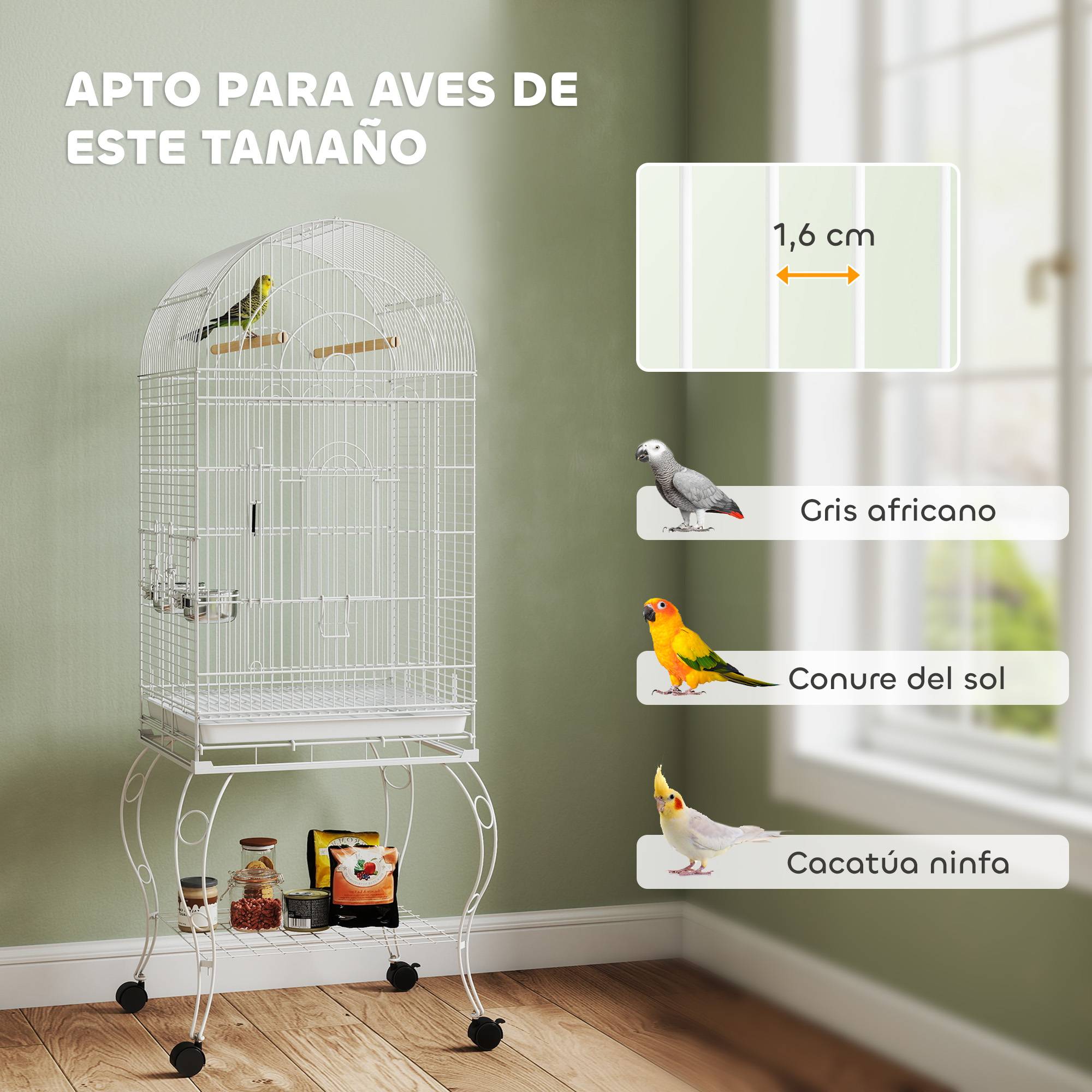 Cage à Oiseaux Acier avec Toit Ouvrant sur Roulettes pour Perroquets 51x51x153 cm Blanche - ComfortXL Outdoor Living - Image 8