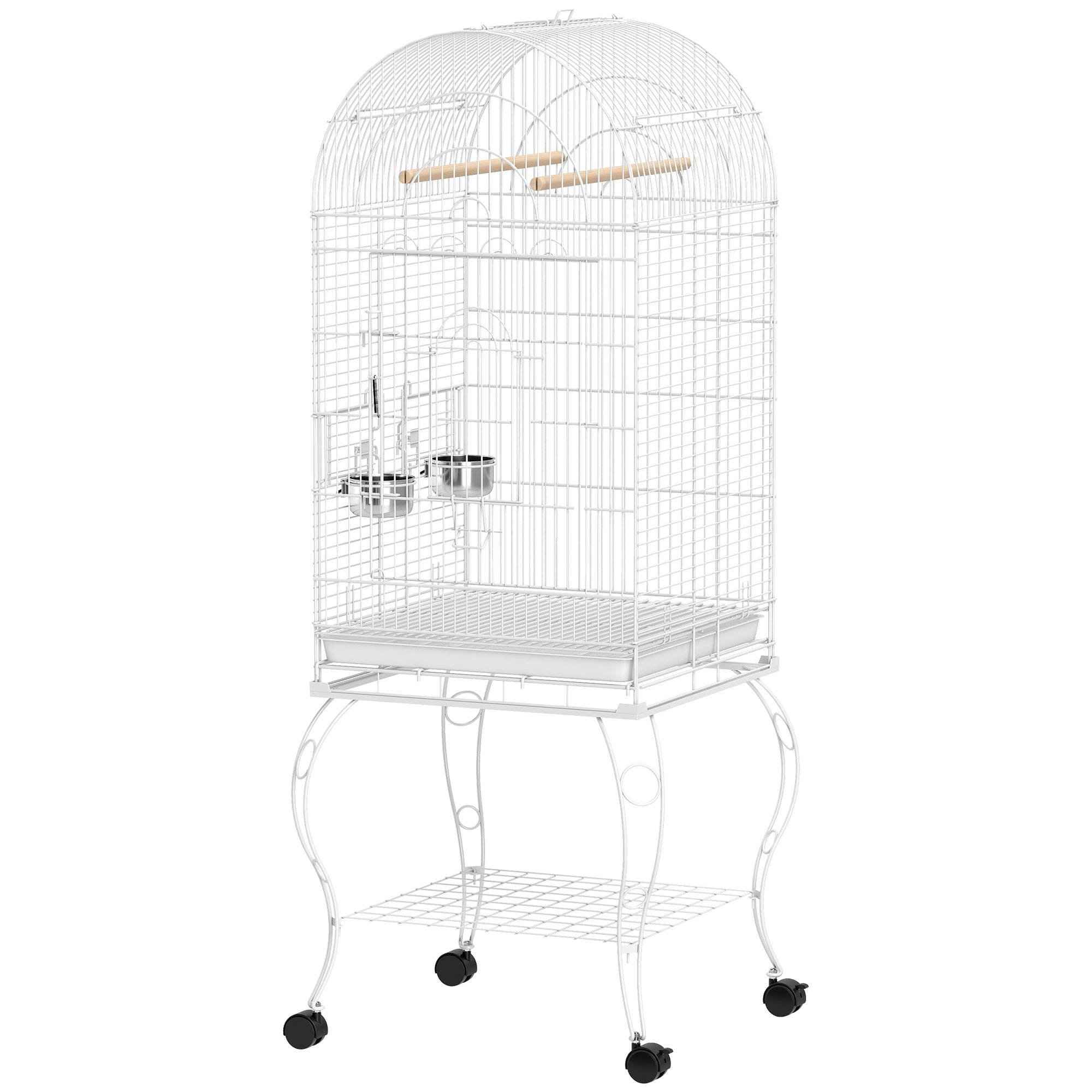Cage à Oiseaux Acier avec Toit Ouvrant sur Roulettes pour Perroquets 51x51x153 cm Blanche - ComfortXL Outdoor Living - Image 2