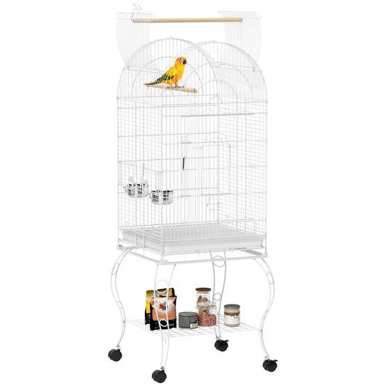 Cage à Oiseaux Acier avec Toit Ouvrant sur Roulettes pour Perroquets 51x51x153 cm Blanche - ComfortXL Outdoor Living - Image 1