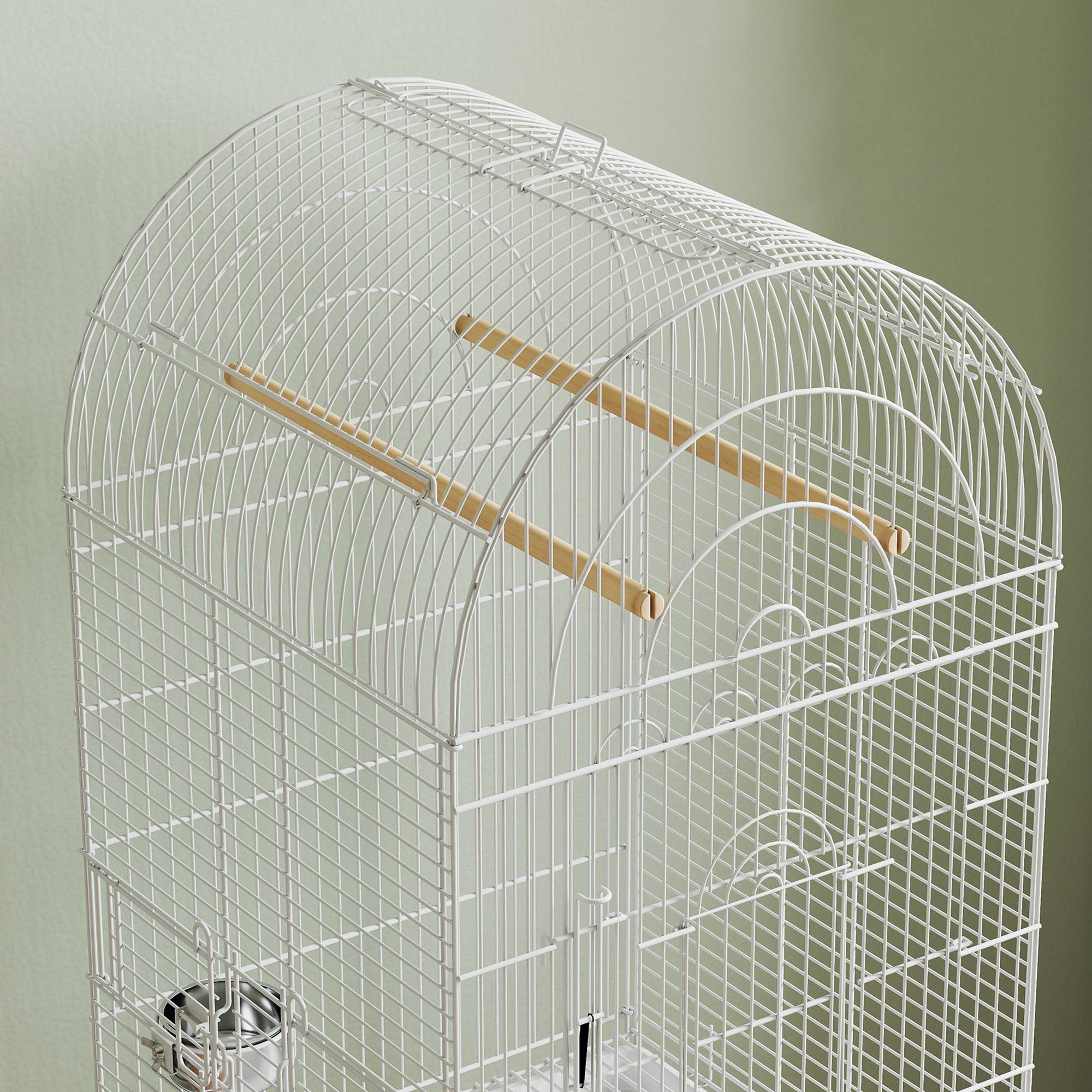 Cage à Oiseaux Acier avec Toit Ouvrant sur Roulettes pour Perroquets 51x51x153 cm Blanche - ComfortXL Outdoor Living - Image 10