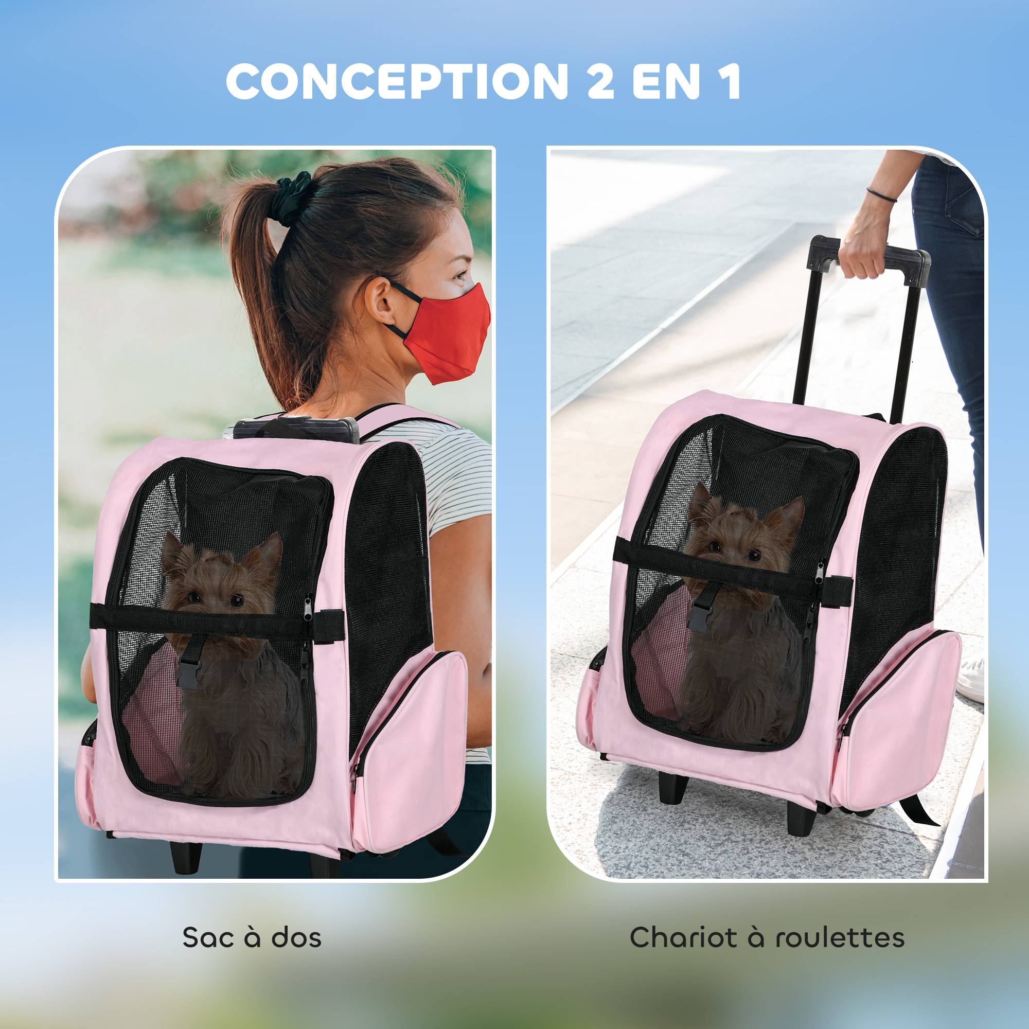 Sac de transport trolley tissu Oxford rose 42 x 25 x 55 cm - PANGIVO - Image 6