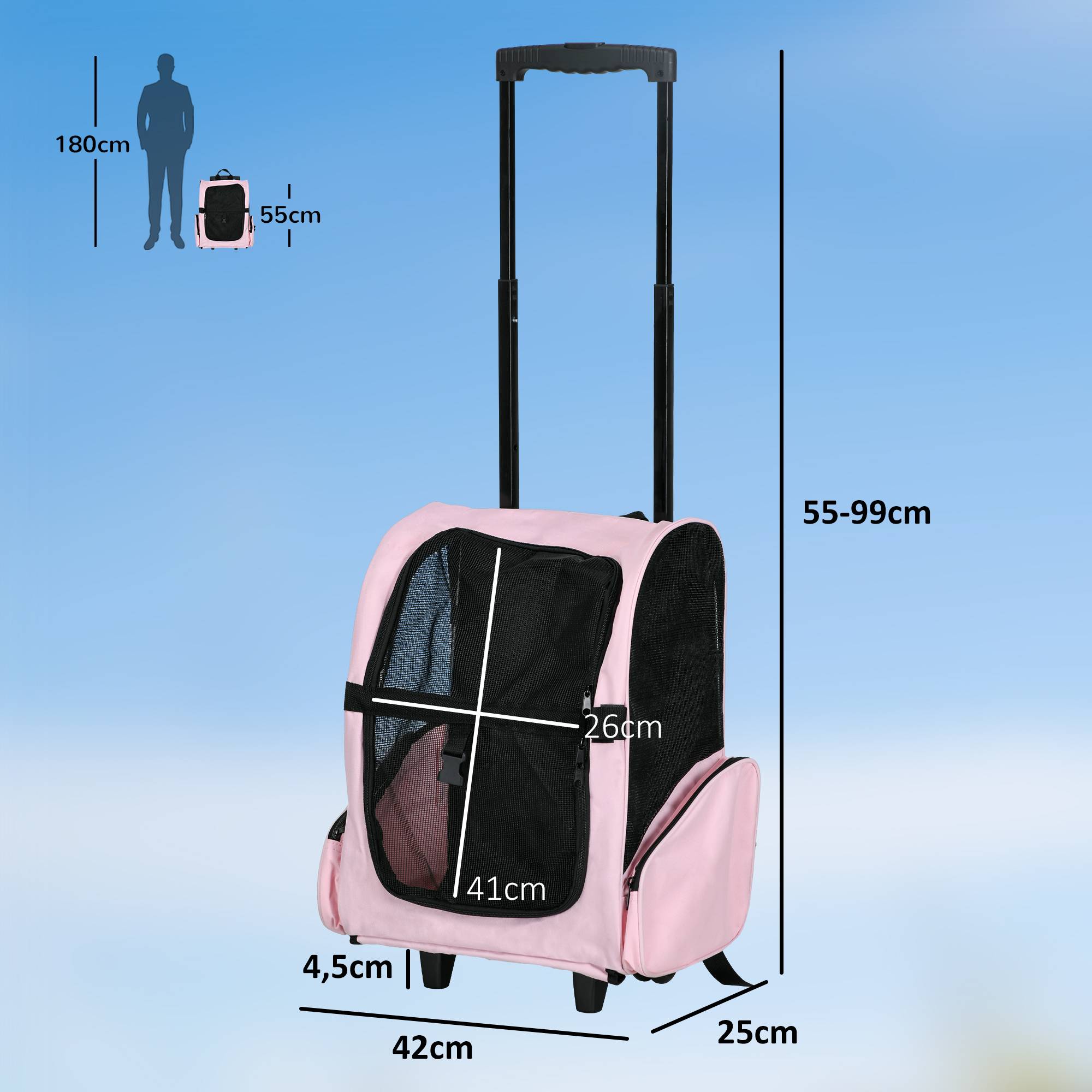 Sac de transport trolley tissu Oxford rose 42 x 25 x 55 cm - PANGIVO - Image 5