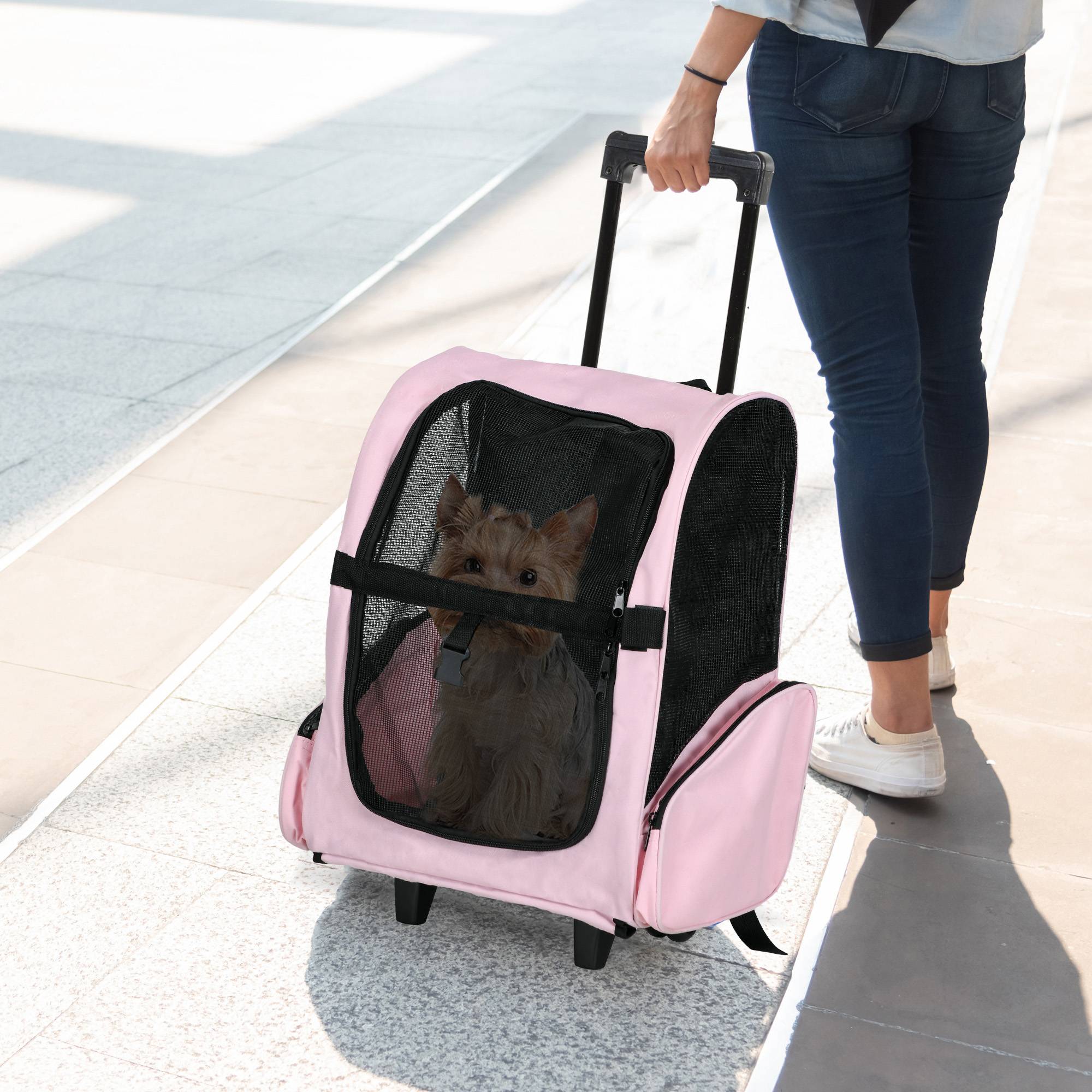 Sac de transport trolley tissu Oxford rose 42 x 25 x 55 cm - PANGIVO - Image 4