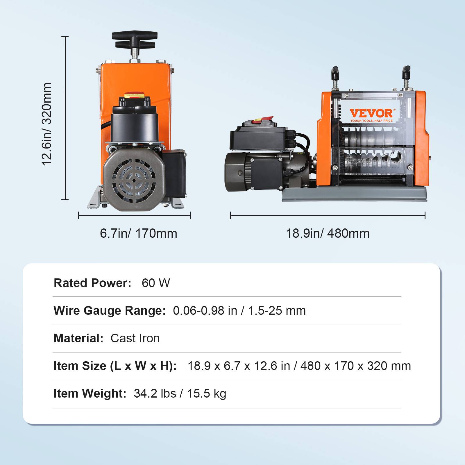 VEVOR Machine à dénuder électrique 1,5-25 mm 60W, auto-motorisée, 6 canaux ronds, 1 plat, recyclage. - Image 7