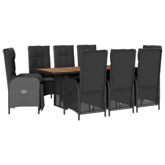 Salon de Jardin 8 Personnes Résine Tressée, Table Bois d'Acacia et 8 Fauteuils Inclinables avec Repose-pieds, Noir – ComfortXL Outdoor Living - Image 2