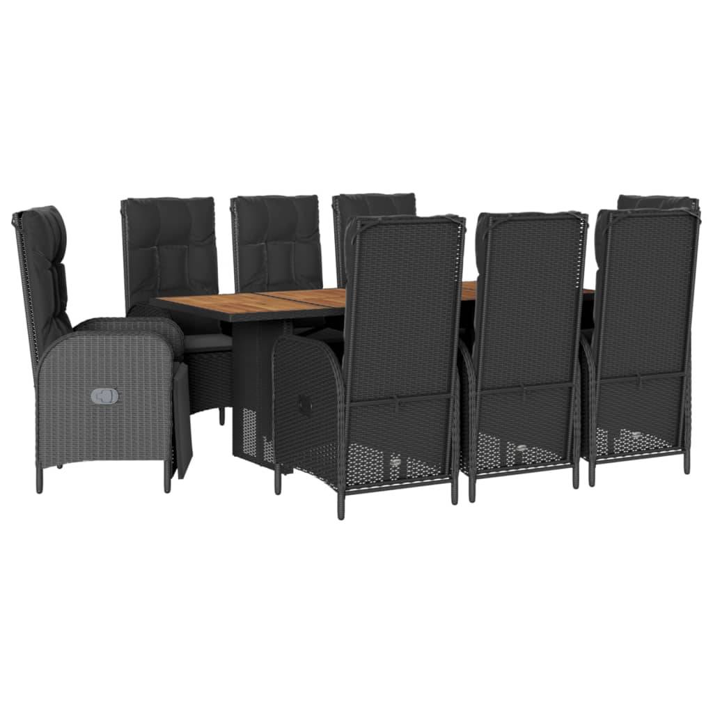 Salon de Jardin 8 Personnes Résine Tressée, Table Bois d'Acacia et 8 Fauteuils Inclinables avec Repose-pieds, Noir – ComfortXL Outdoor Living - Image 2