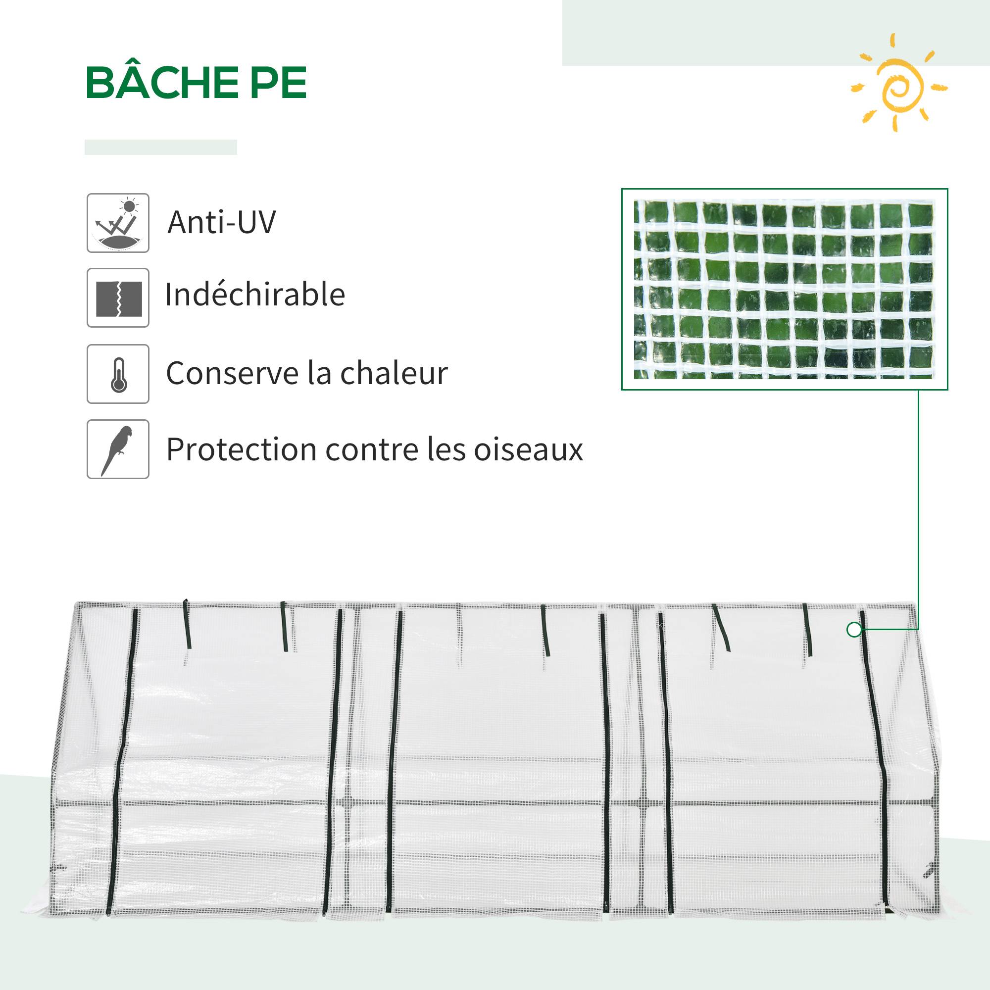 ComfortXL - Mini serre tunnel PE pour jardin maraîcher Protection UV 270x90x90cm Blanc - ComfortXL Outdoor Living - Image 6