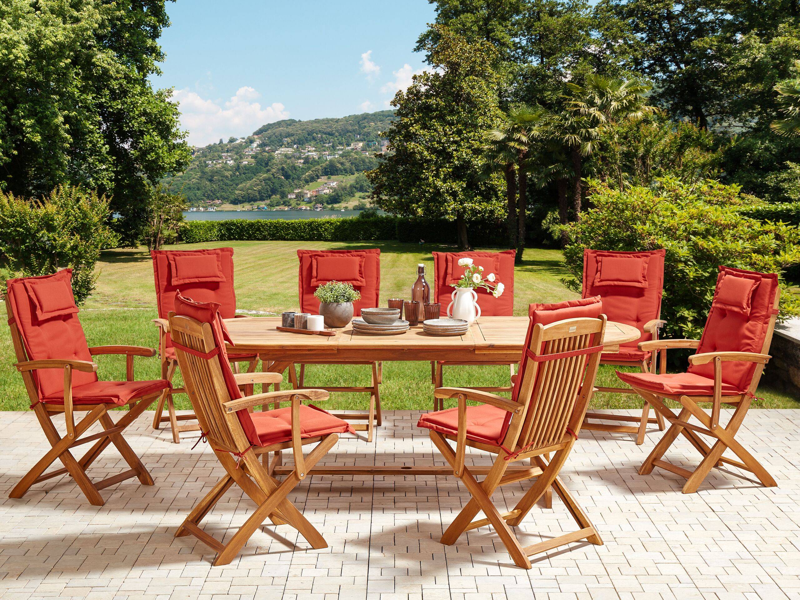 Beliani - Set de salle à manger, 8 Personnes Acacia Rouge foncé MAUI II - 220x100x74- Beliani - Imagen 1