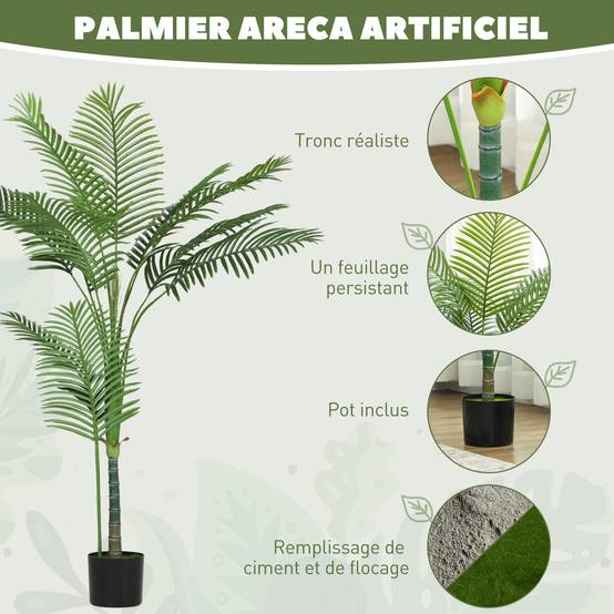 Plante artificielle intérieure 150 cm, palmier arbre artificiel avec pot en plastique et flocage - Image 6