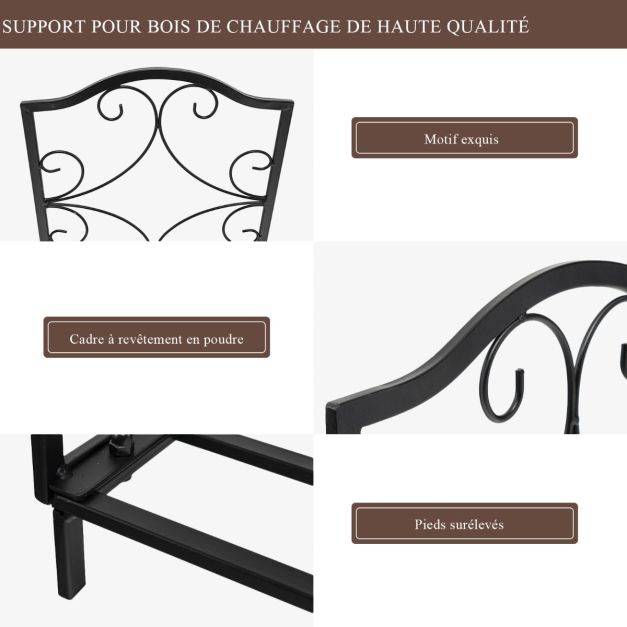 Helloshop26 - Porte-bûches en fer forgé avec poignée charge max 60 kg de bois range-bûche pour poêle brasero foyer cheminée 44 x 32 x 39,5 cm - Imagen 2