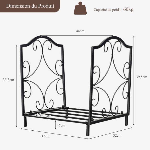 Helloshop26 - Porte-bûches en fer forgé avec poignée charge max 60 kg de bois range-bûche pour poêle brasero foyer cheminée 44 x 32 x 39,5 cm - Imagen 3