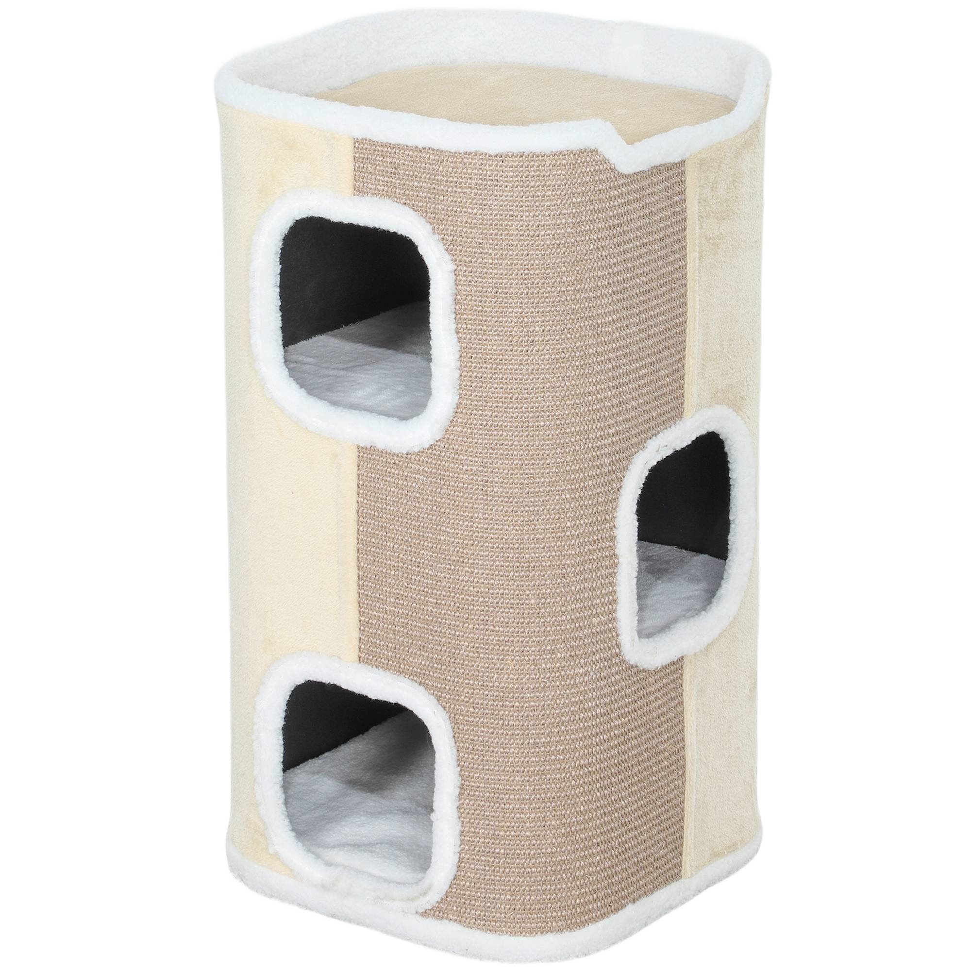 ComfortXL - Griffoir pour chat en sisal 40 x 74 x 40 cm beige et blanc pour chats jusqu’à 4,5 kg avec 3 niveaux et 2 ouvertures - Image 10