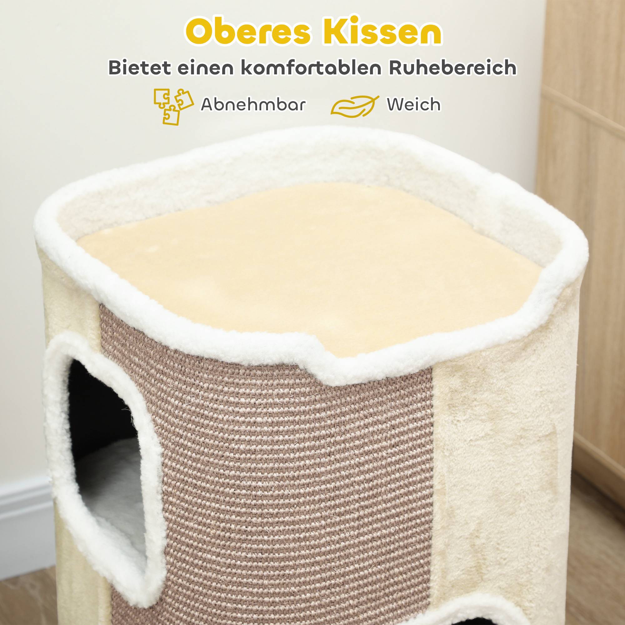 ComfortXL - Griffoir pour chat en sisal 40 x 74 x 40 cm beige et blanc pour chats jusqu’à 4,5 kg avec 3 niveaux et 2 ouvertures - Image 7