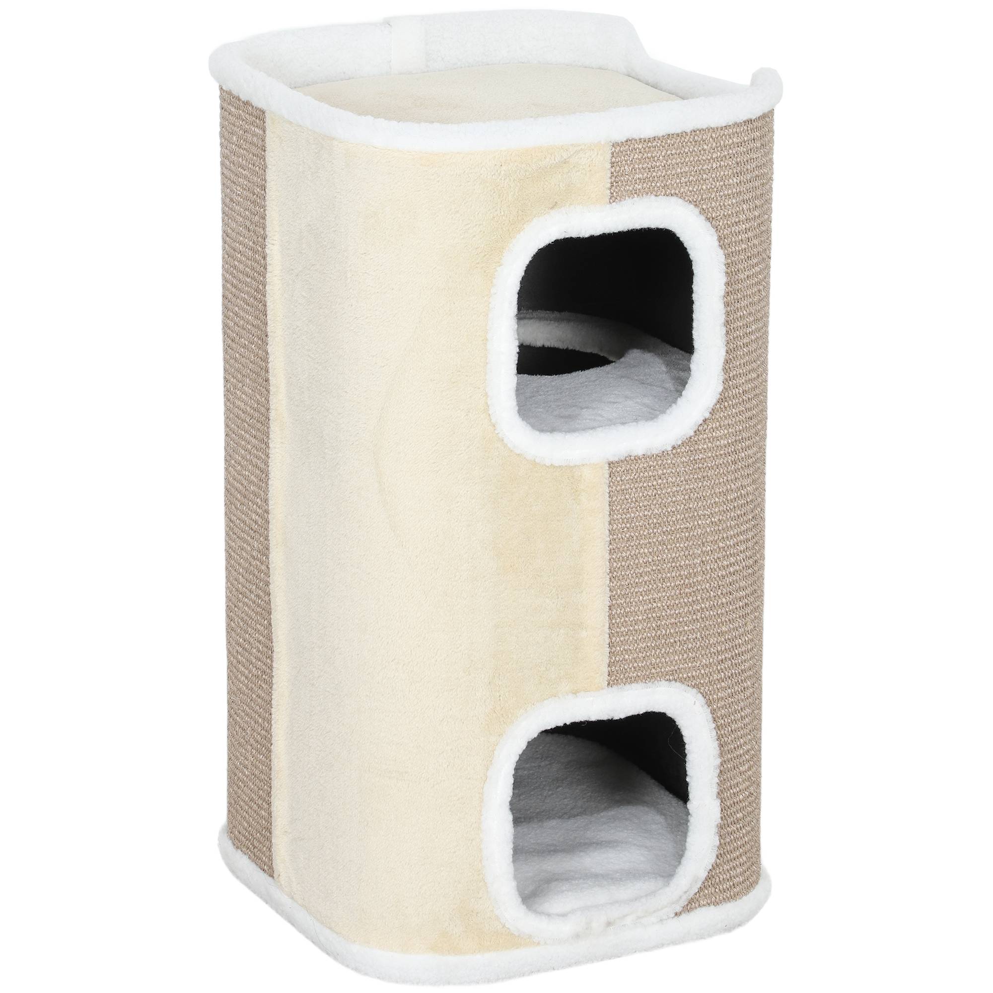 ComfortXL - Griffoir pour chat en sisal 40 x 74 x 40 cm beige et blanc pour chats jusqu’à 4,5 kg avec 3 niveaux et 2 ouvertures - Image 2