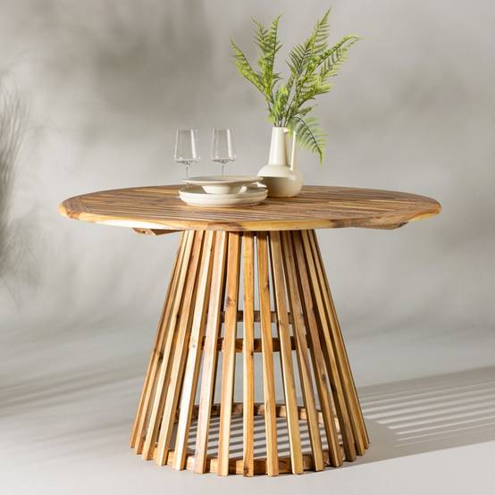 Table de Jardin Ronde en Bois "Lumpur" 120cm Naturel - Image 5
