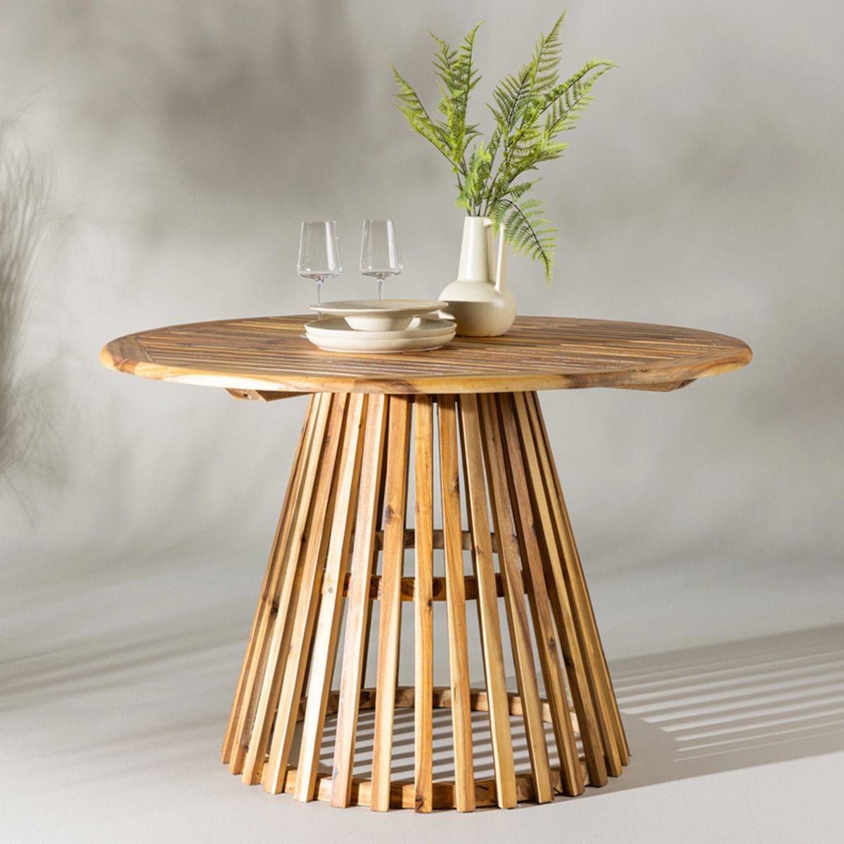 Table de Jardin Ronde en Bois "Lumpur" 120cm Naturel - Image 5