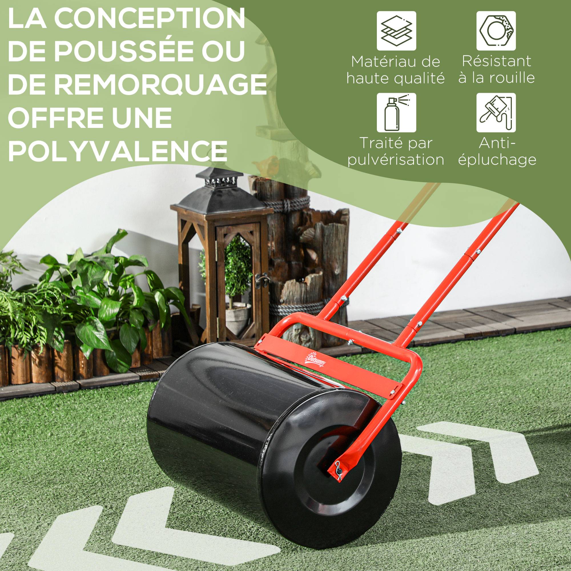 Outsunny - Rouleau à gazon jardin 59x32x113 cm avec poignée lestage max. 38L acier rouge noir - Outsunny - Image 6
