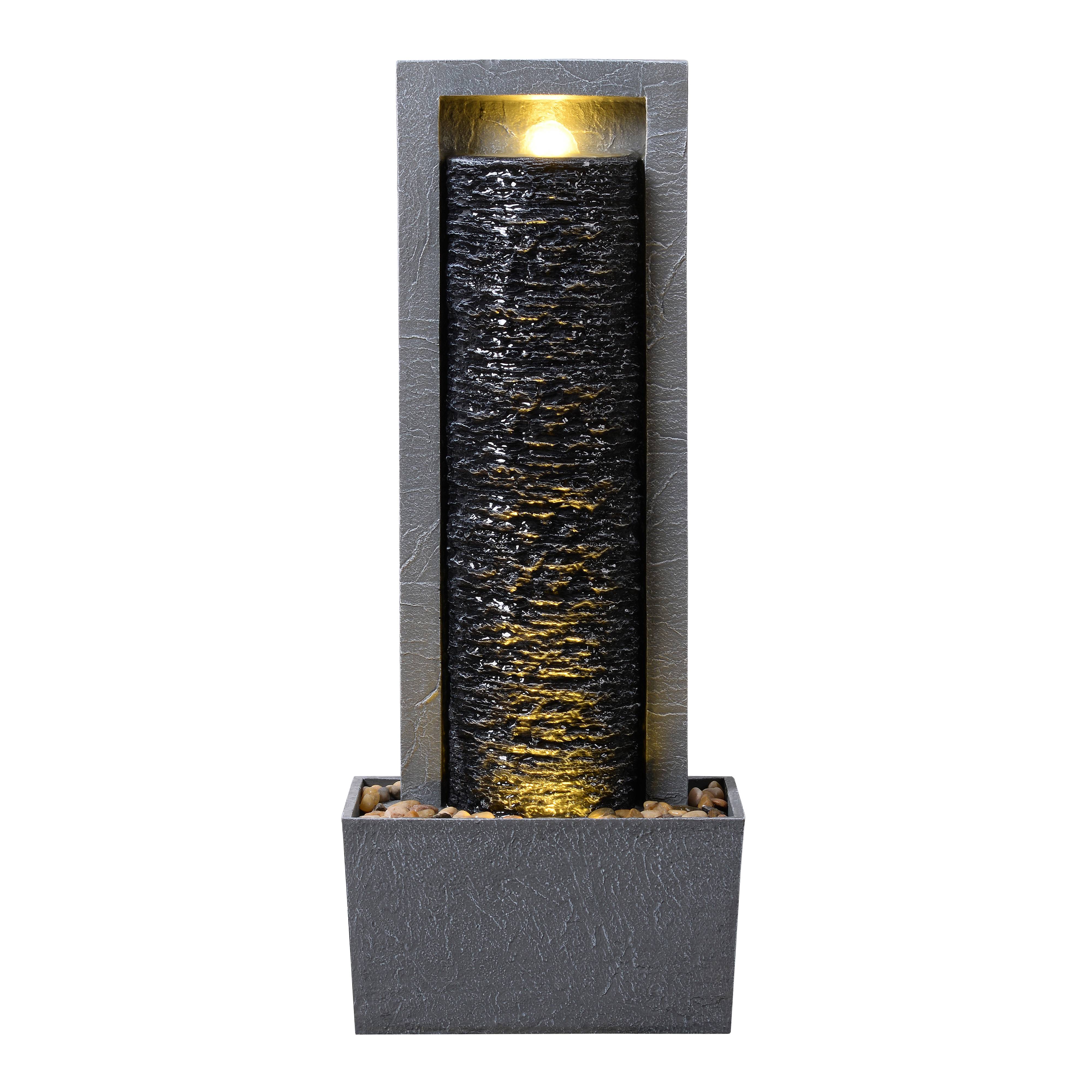 Fontaine colonne LED extérieure roche superposée finition grise, 82cm, Teamson Home