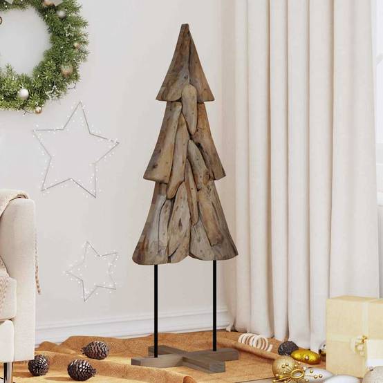 Arbre de Noël design en bois de teck massif pour décoration intérieure 120 cm – ComfortXL Outdoor Living - Image 1
