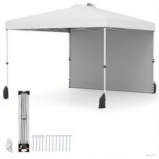 Tonnelle de Jardin 3X3 M avec Paroi Latérale, Tente Réception Pliant avec Sac à roulettes 8 Piquets 4 Ancrages, pour Fête Camping, Blanc - Image 1