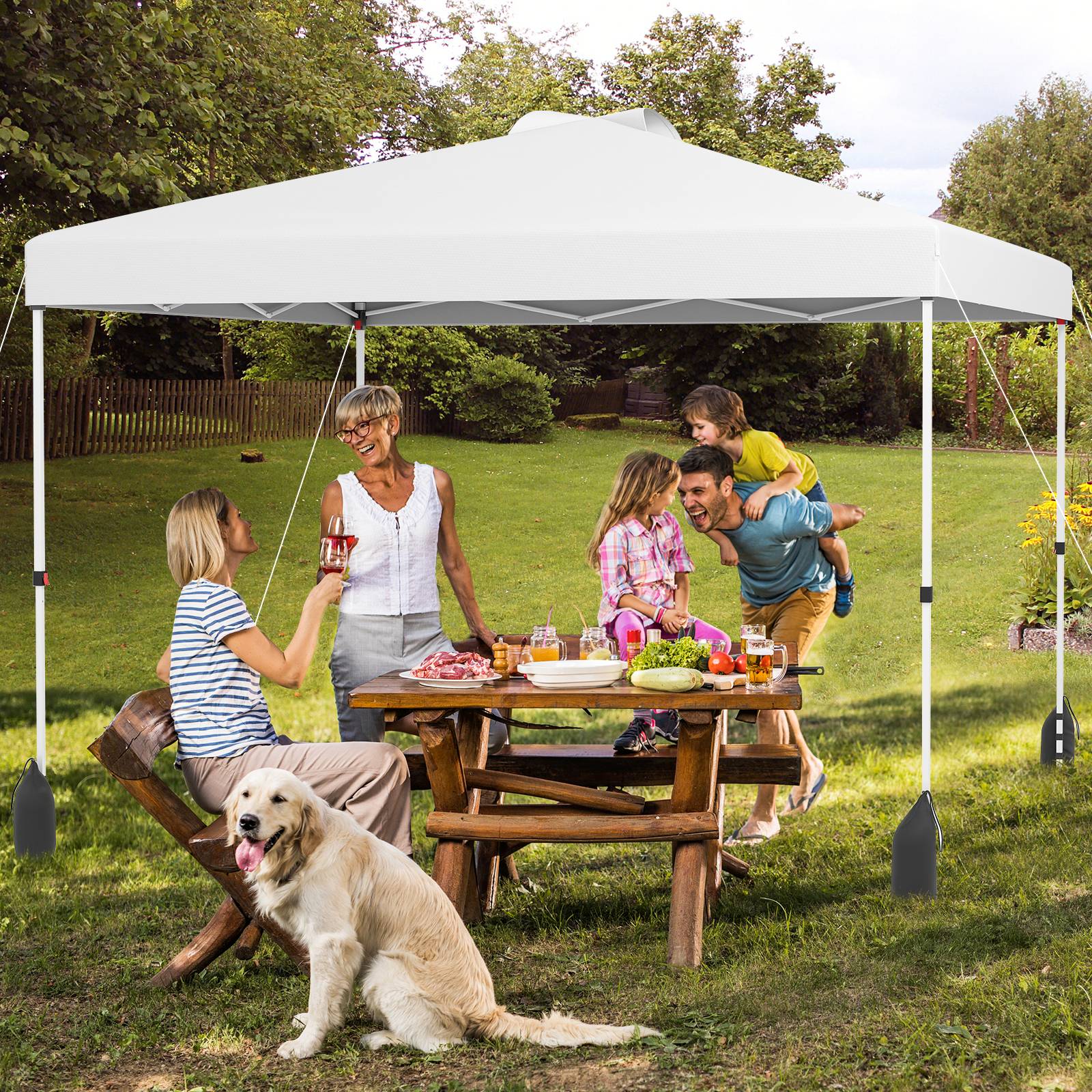 Tonnelle de Jardin 3X3 M avec Paroi Latérale, Tente Réception Pliant avec Sac à roulettes 8 Piquets 4 Ancrages, pour Fête Camping, Blanc - Image 2