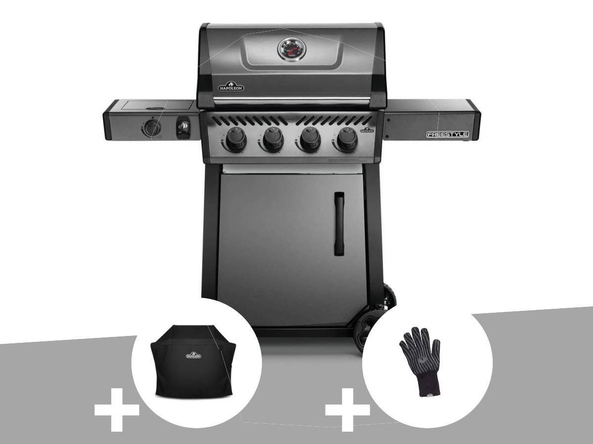 Napoleon - Barbecue à gaz Freestyle F425SIB - 4 brûleurs + Sizzle Zone + Housse de protection + Gant anti-chaleur - Napoleon