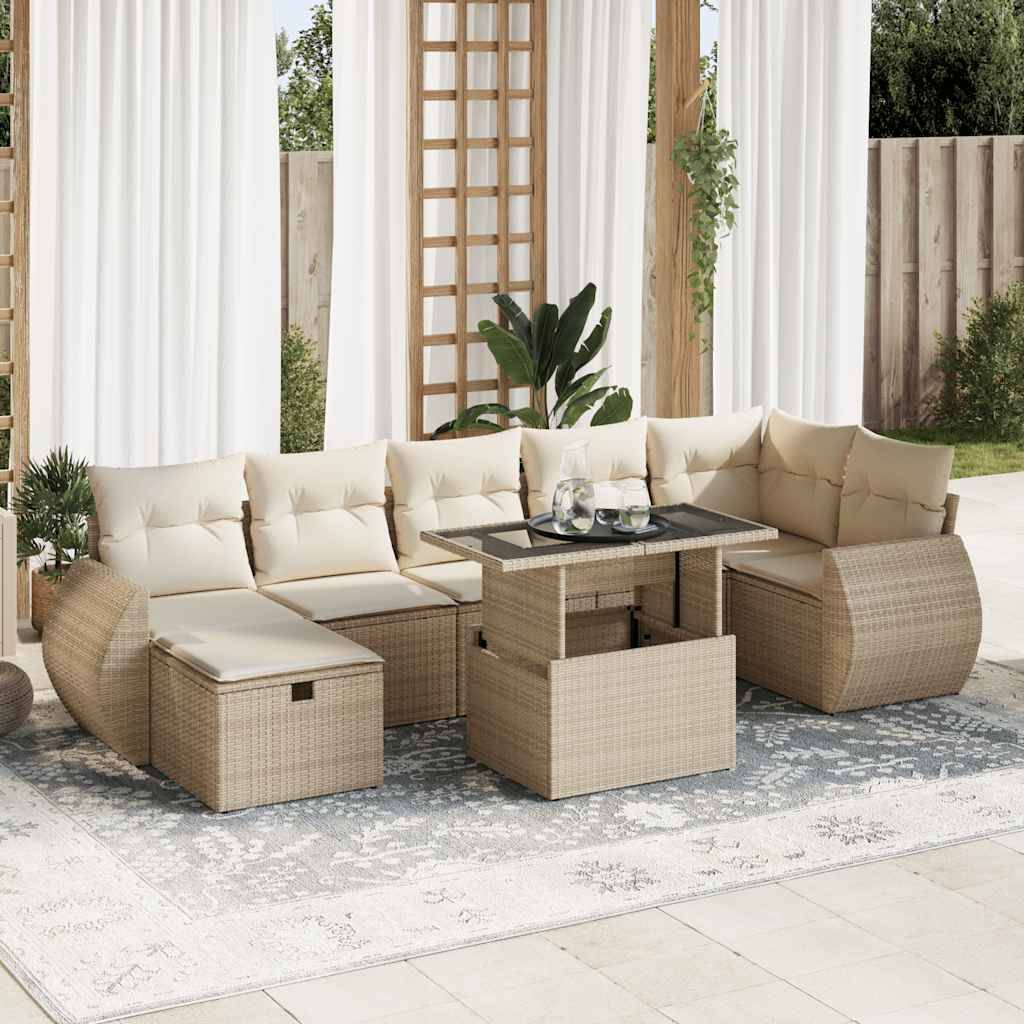 Salon de jardin 8 personnes résine tressée modulable avec table et rangements Beige – ComfortXL Outdoor Living - Image 1