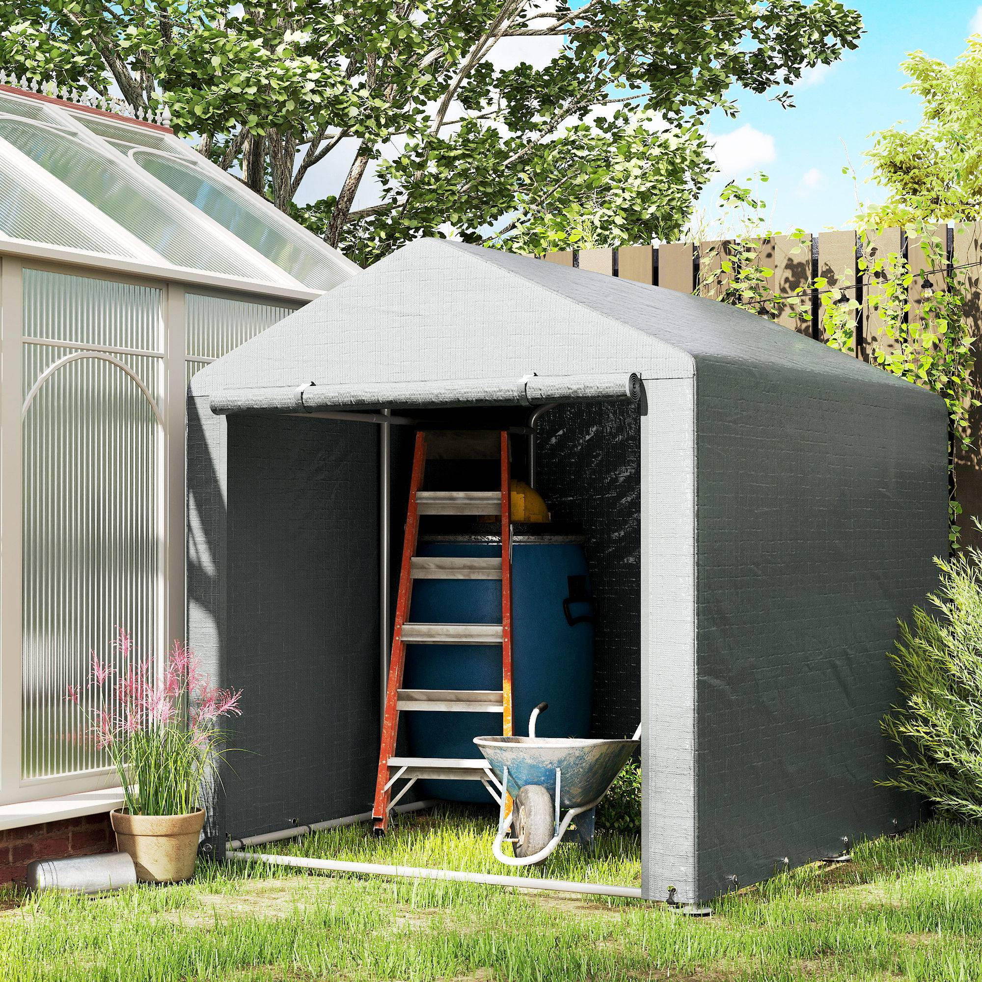 Tente de stockage abri moto vélo toile imperméable porte zippée 218x160cm gris clair - ComfortXL Outdoor Living - Image 10