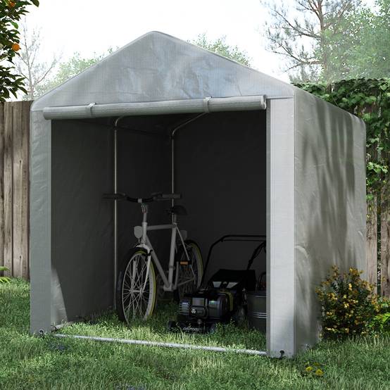 Tente de stockage abri moto vélo toile imperméable porte zippée 218x160cm gris clair - ComfortXL Outdoor Living - Image 4