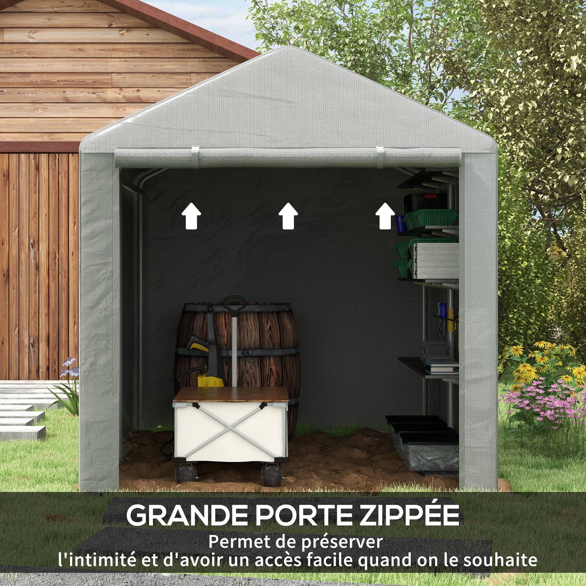Tente de stockage abri moto vélo toile imperméable porte zippée 218x160cm gris clair - ComfortXL Outdoor Living - Image 6