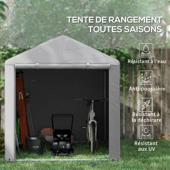 Tente de stockage abri moto vélo toile imperméable porte zippée 218x160cm gris clair - ComfortXL Outdoor Living - Image 7