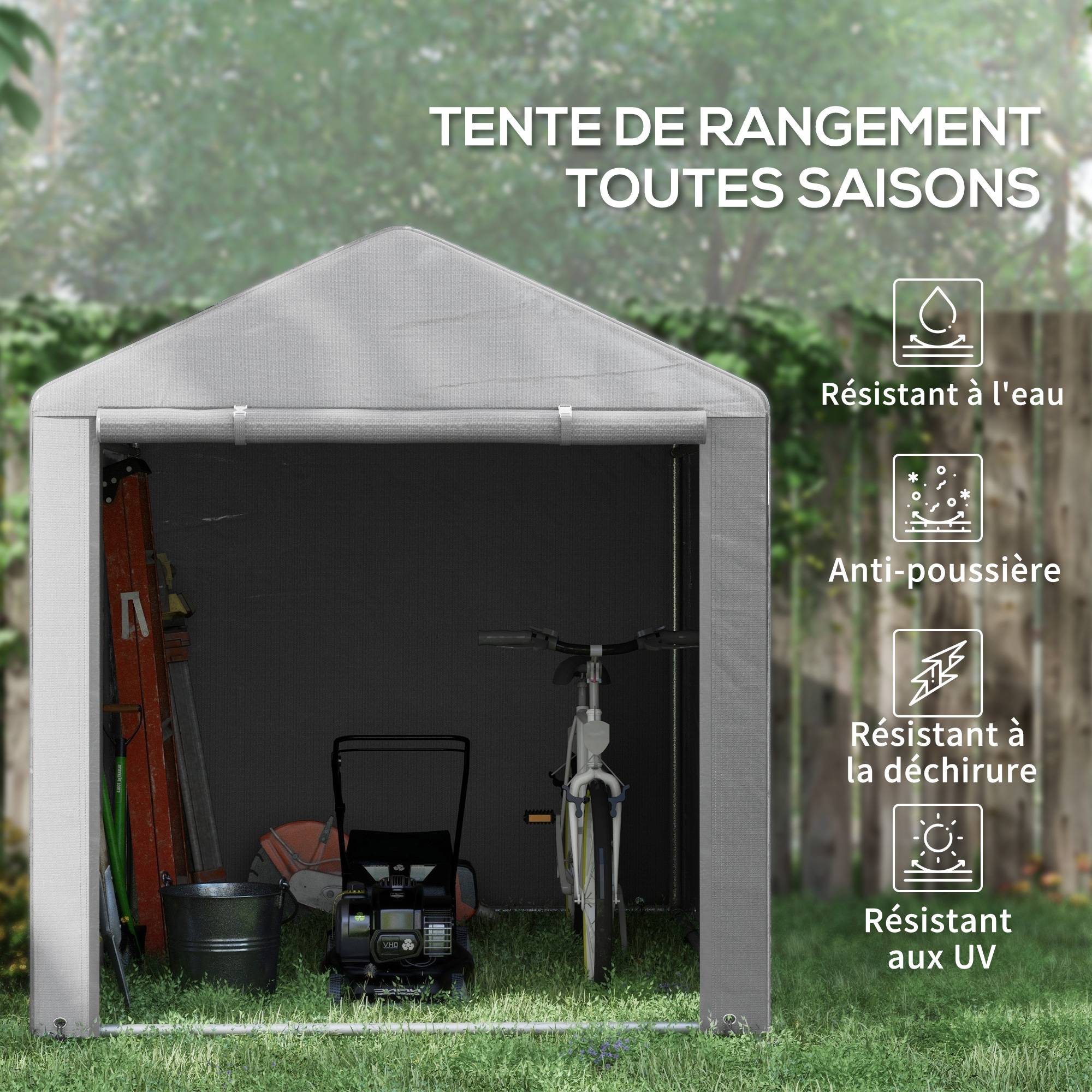 Tente de stockage abri moto vélo toile imperméable porte zippée 218x160cm gris clair - ComfortXL Outdoor Living - Image 7