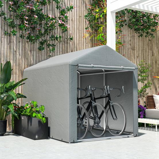 Tente de stockage abri moto vélo toile imperméable porte zippée 218x160cm gris clair - ComfortXL Outdoor Living - Image 9