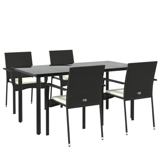 Salon de Jardin 4 Personnes Résine Tressée Table Verre 160cm Noir et Crème – ComfortXL Outdoor Living - Image 3