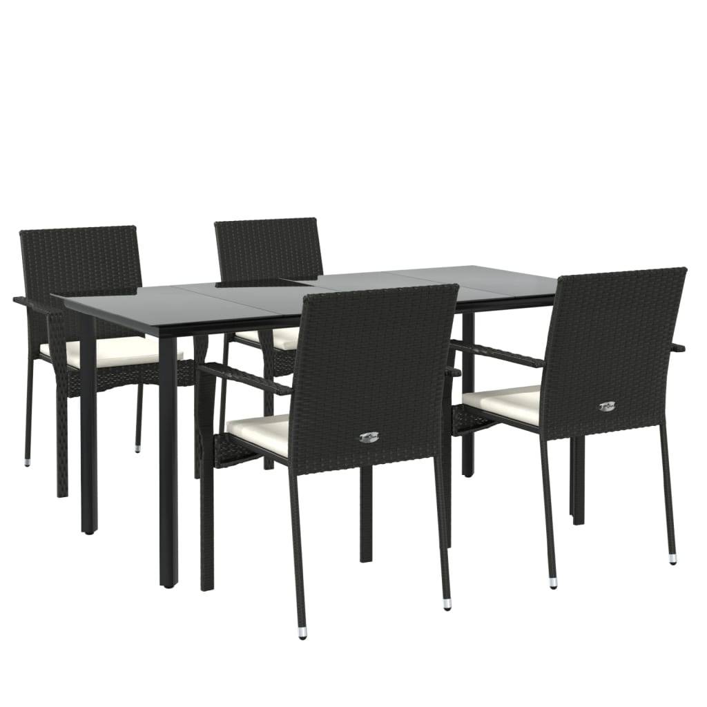 Salon de Jardin 4 Personnes Résine Tressée Table Verre 160cm Noir et Crème – ComfortXL Outdoor Living - Image 3