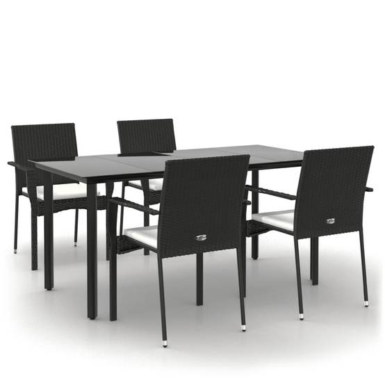 Salon de Jardin 4 Personnes Résine Tressée Table Verre 160cm Noir et Crème – ComfortXL Outdoor Living - Image 2