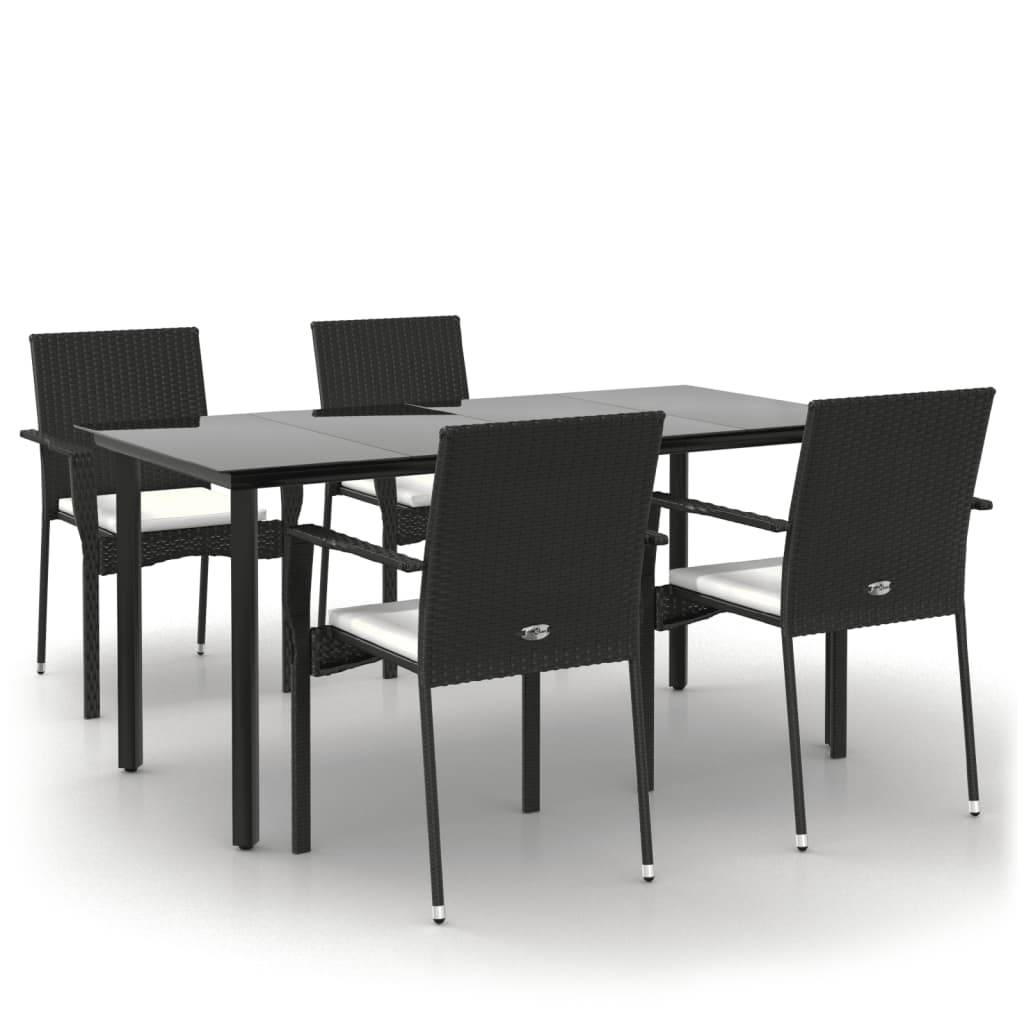Salon de Jardin 4 Personnes Résine Tressée Table Verre 160cm Noir et Crème – ComfortXL Outdoor Living - Image 2