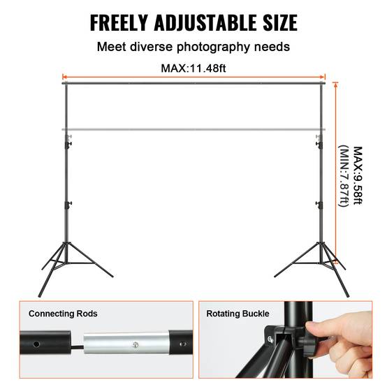 VEVOR Support toile de fond 2900x3500 mm réglable, 6 pinces, sac transport, pour studio photo et diffusion en direct. - Image 3