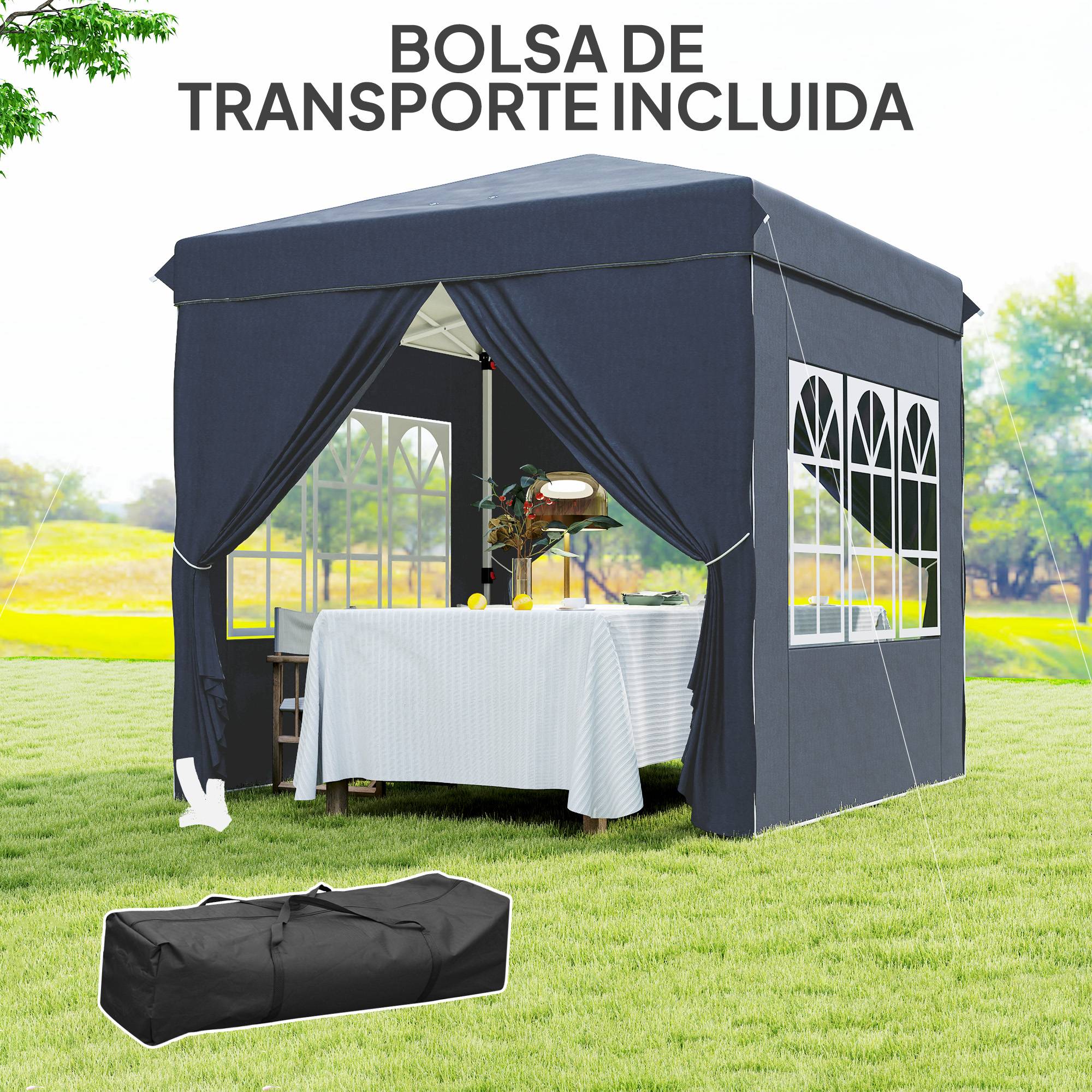 ComfortXL - Tonnelle pliante acier pour jardin 4 parois hauteur réglable 2,48 x 2,48 m bleu foncé - ComfortXL Outdoor Living - Image 9