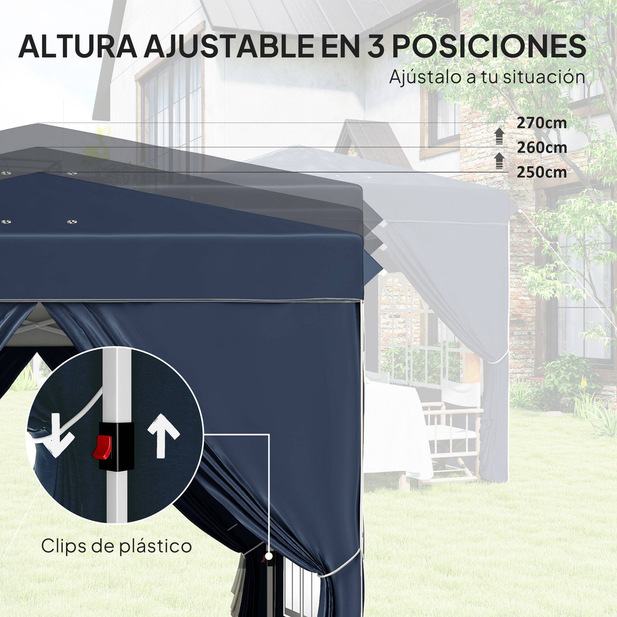 ComfortXL - Tonnelle pliante acier pour jardin 4 parois hauteur réglable 2,48 x 2,48 m bleu foncé - ComfortXL Outdoor Living - Image 7