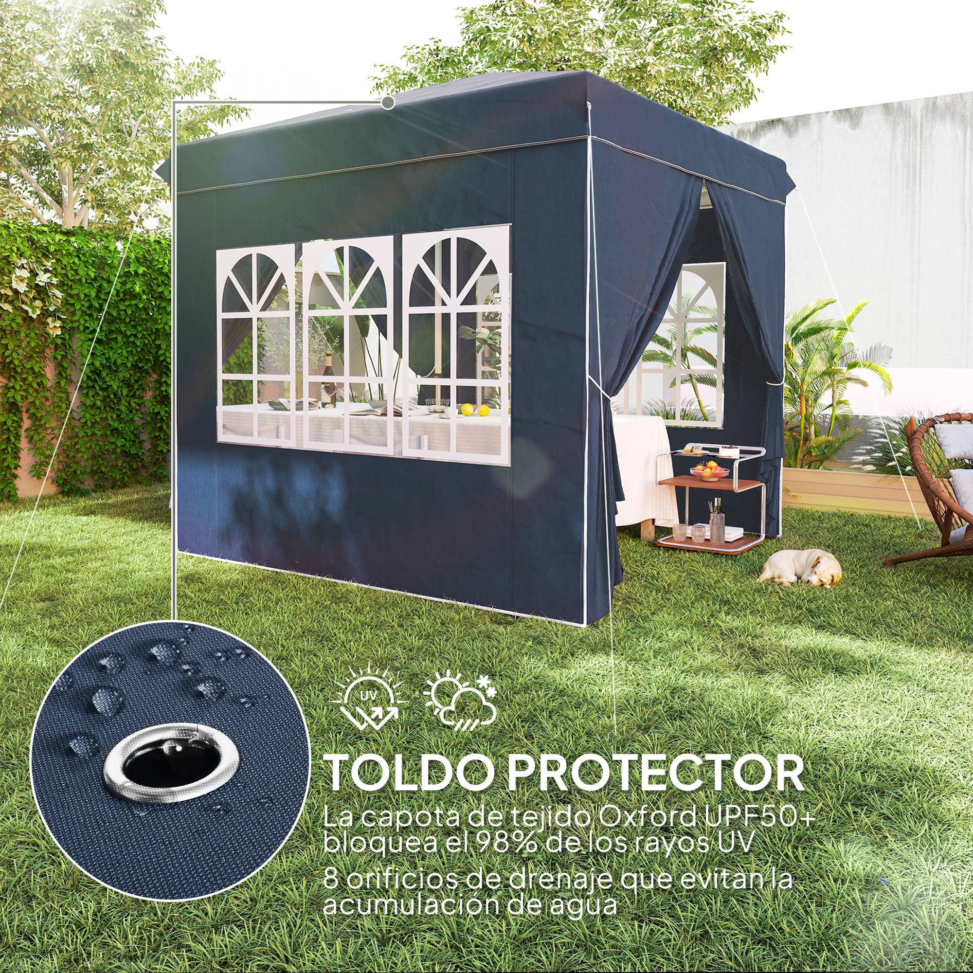 ComfortXL - Tonnelle pliante acier pour jardin 4 parois hauteur réglable 2,48 x 2,48 m bleu foncé - ComfortXL Outdoor Living - Image 8