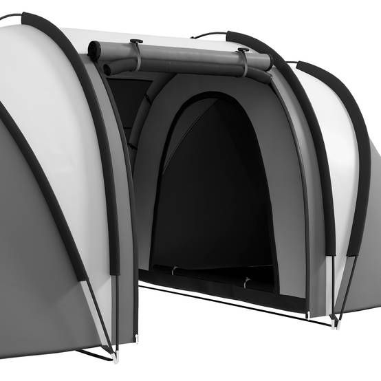 Tente familiale de camping pour 4 à 5 personnes avec 2 chambres séparées, portes et fenêtres, 450 x 220 x 180 cm, grise - Image 10