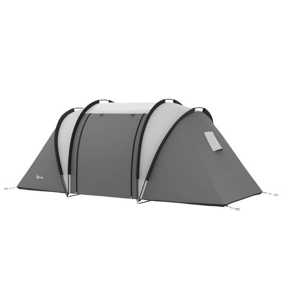 Tente familiale de camping pour 4 à 5 personnes avec 2 chambres séparées, portes et fenêtres, 450 x 220 x 180 cm, grise - Image 2