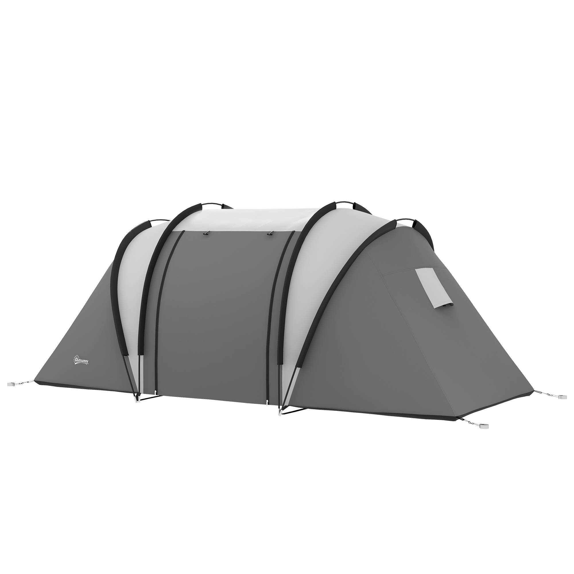Tente familiale de camping pour 4 à 5 personnes avec 2 chambres séparées, portes et fenêtres, 450 x 220 x 180 cm, grise - Image 2