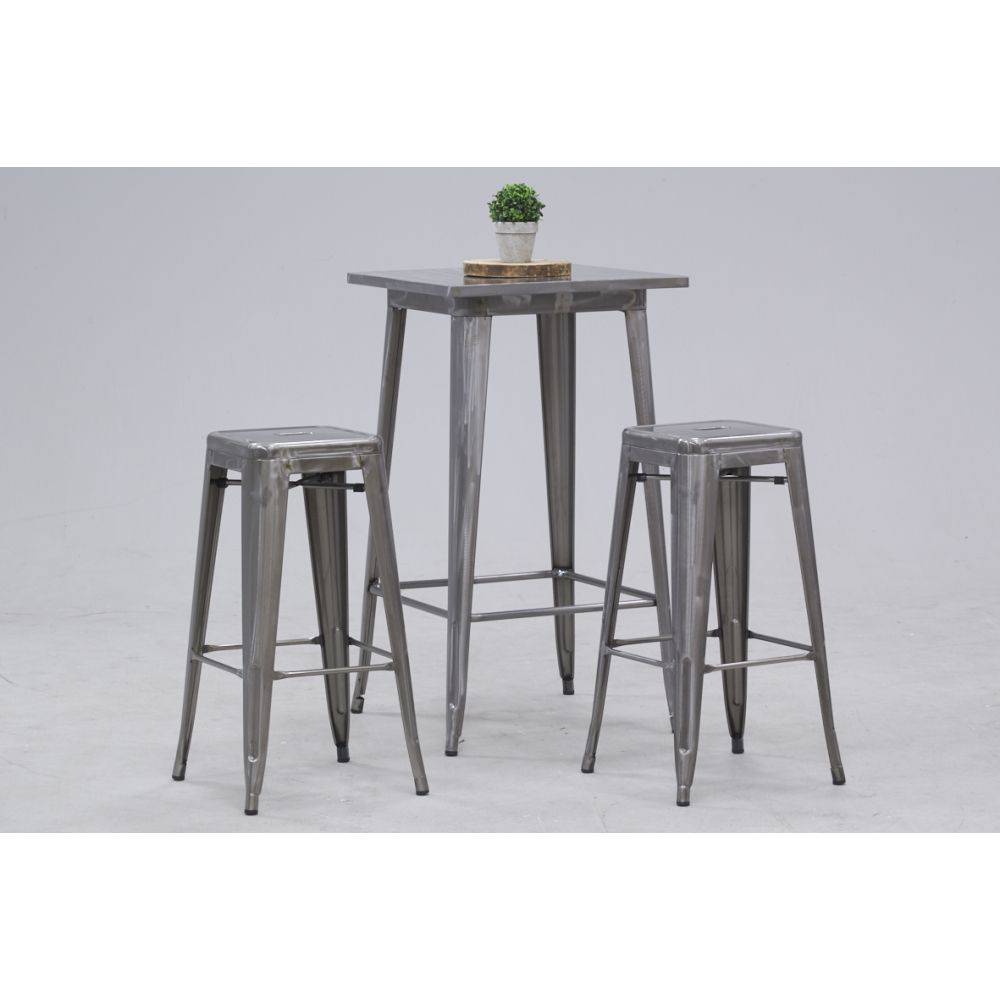 Aubry Gaspard - Ensemble table haute et tabourets en acier brossé (finition vintage) - Imagen 2