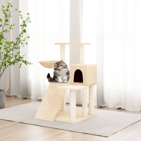 Arbre à chat 82 cm avec niche hamac et griffoirs en sisal Crème – ComfortXL Pet Living - Image 1