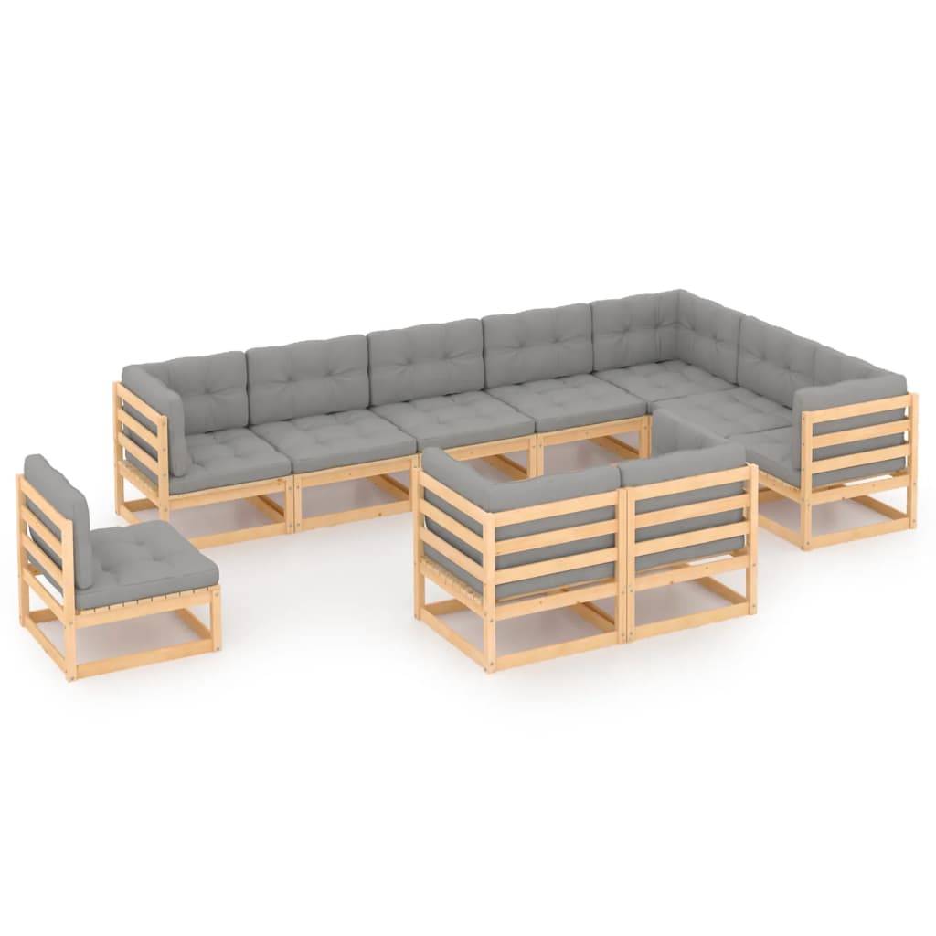 Helloshop26 - Salon de jardin meuble d'extérieur ensemble de mobilier 10 pièces avec coussins bois de pin massif - Imagen 1