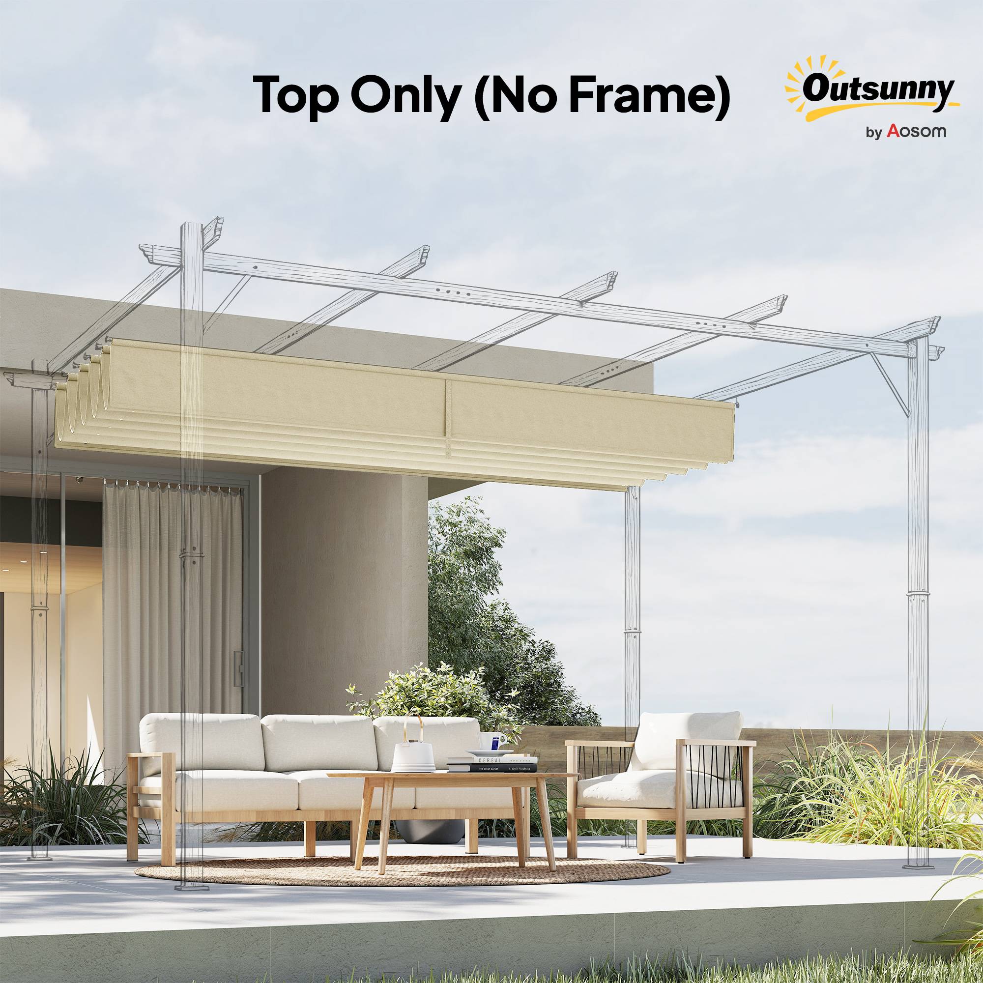 Outsunny - Toile de toit pergola tonnelle rétractable 3x3m blanc cassé - Outsunny - Image 4